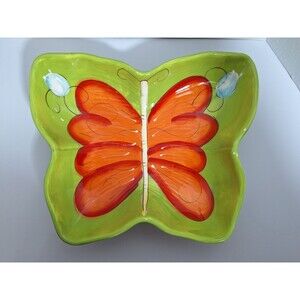 Pier 1 Imports Hand Painted "Brittany" Butterfly Shaped Serving Dish Bowl